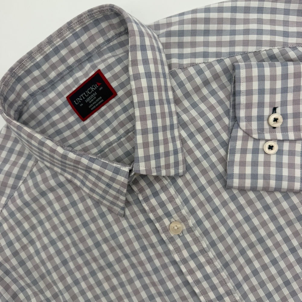 UNTUCKit Mens Medium Slim Fit Gingham Button Down Shirt Grey Purple Long Sleeve
